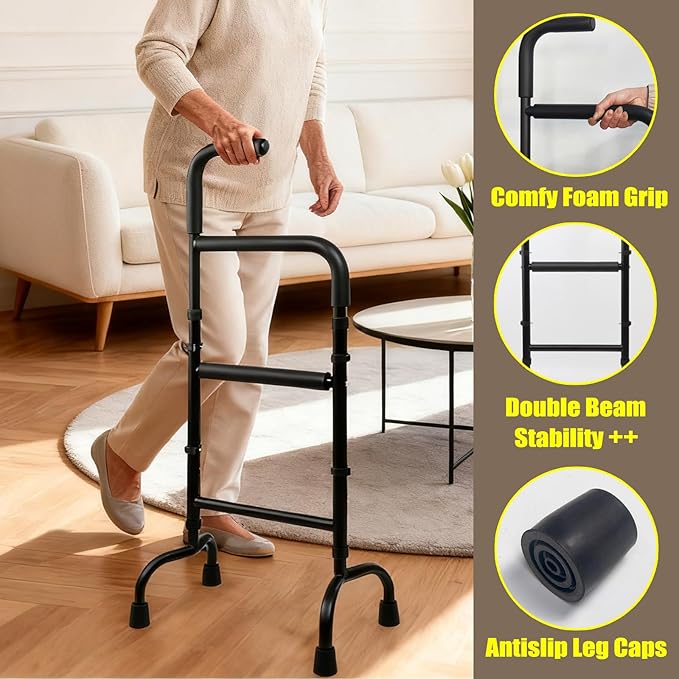 Adjustable Stand Assist for Elderly - 2-in-1 Standing Rail & Walking Cane with Anti-Slip Handle, 300lb Capacity - Ideal for Daily Living