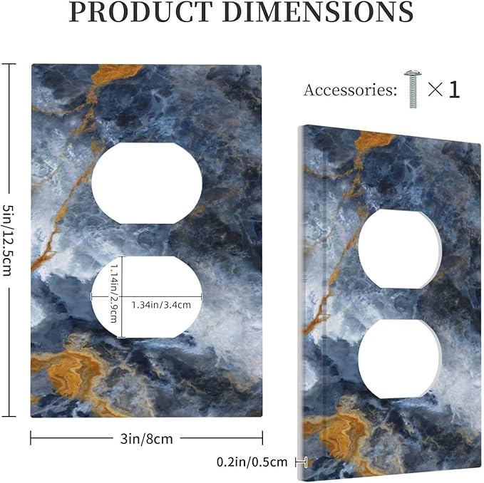Outlet Covers Gold Dark Blue Gilt Haze Marble Decorative 1 Gang Duplex Light Switch Cover Plate Receptacle Wall Plate Electrical Switch Plate Covers for Bathroom Decor