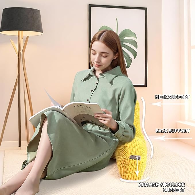 Reading Pillow for Sitting in Bed, Large Backrest Reading Pillow with Arm Rest,Back-Rest Support Cushion for Sit Up on Couch, Sofa, and Floor, Dorm Essentials (Yellow Corduroy, Standard(17"))