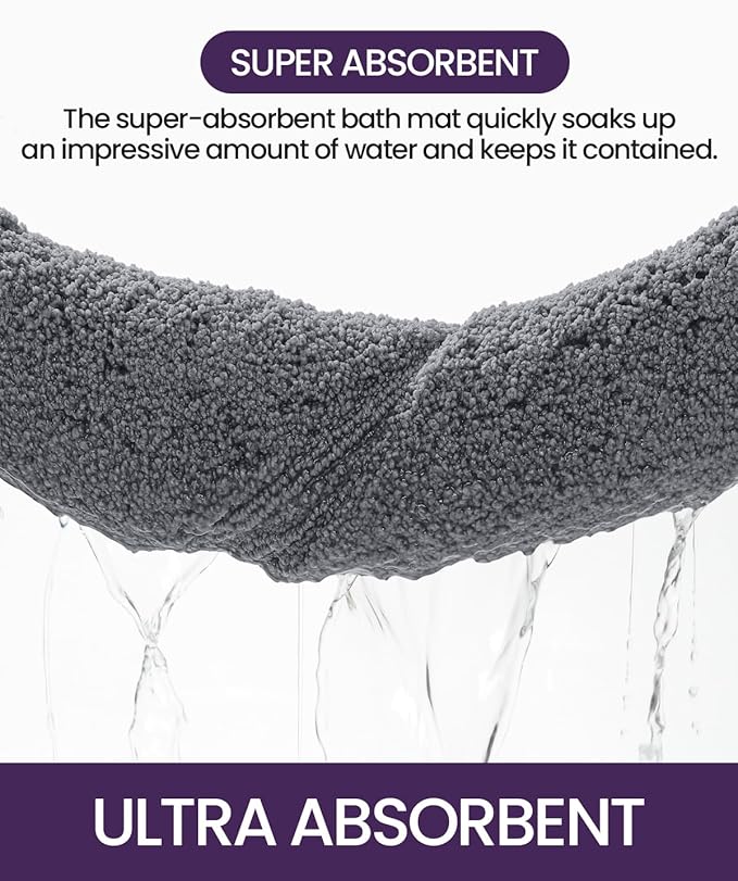 DEXI Bathroom Rug 43x24, Non Slip Washable Bath Mat for Shower Floor, Extra Large Absorbent Soft Bathmat with Rubber Backing, Quick Dry Microfiber Carpet, Grey