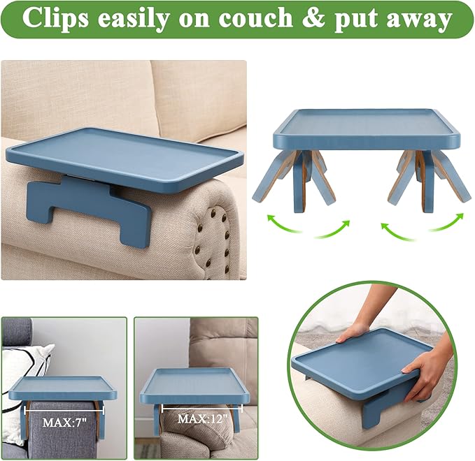 SINWANT Couch Arm Table Tray, Sofa Clip on Tray Tables,Couch Armrest Table Suitable for Home Drinks/Eating Trays for Living Room Recliner Chair on Armrest