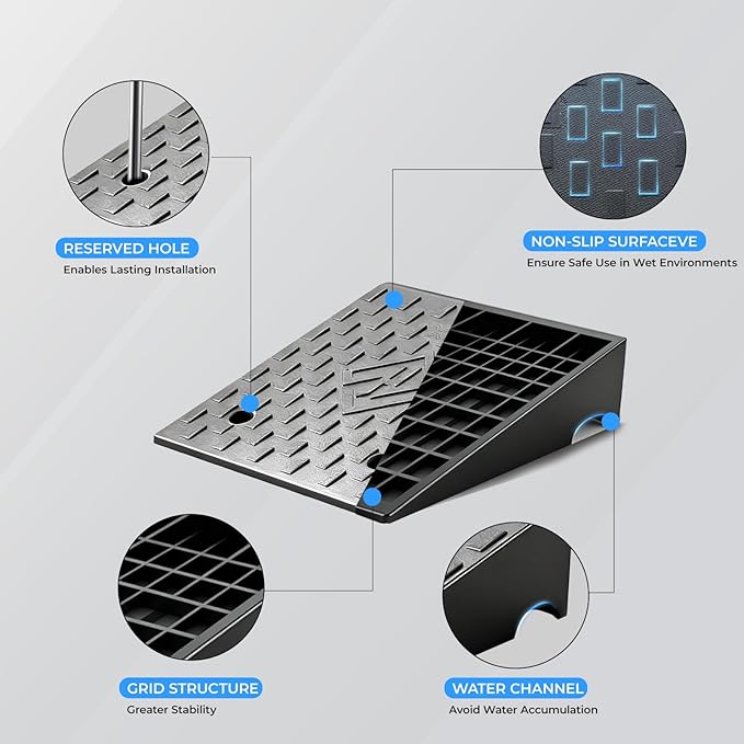 Rubber Threshold Ramp, 1.5" Rise Wheelchair Ramp Doorway, 7000Lbs Load Capacity, Non-Slip Surface Rubber Curb Ramp for Wheelchair and Scooter, 2 Pack(1.5" Height) (1.5" Rise)