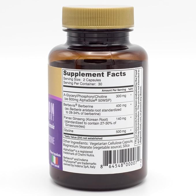 SunUp Cognition Support Capsules, 30 Doses, Alpha-GPC, Berberine, Ginseng, Glycine, Brain Health Supplement