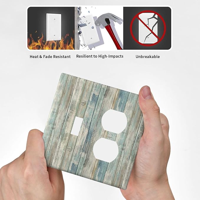 Rustic Distressed Vintage Wood Panel Grain Decorative Light Switch Cover Plate 1 Toggle/1 Duplex Outlet Covers 2 Gang Combo Gfci Wall Plate Electrical Receptacle Switchplate for Bathroom Decor