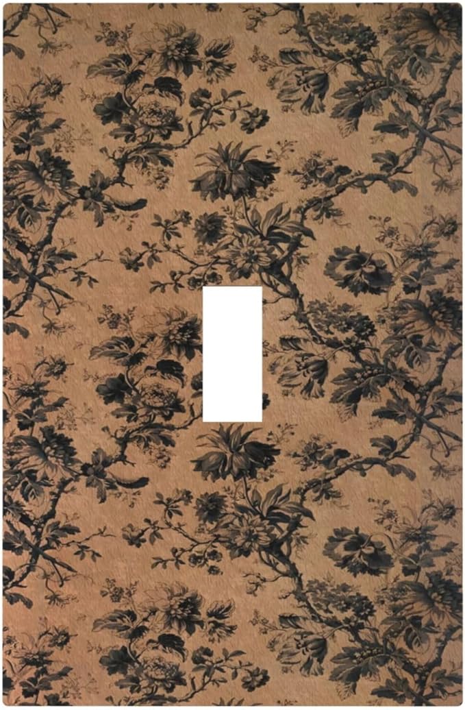 Decorative Light Switch Covers Vintage Floral Botanical Brown Background 1 Gang Light Switch Cover Plate Single Toggle Wall Plate Outlet Covers Wall Plate Dimmer Faceplate for Bathroom Decor