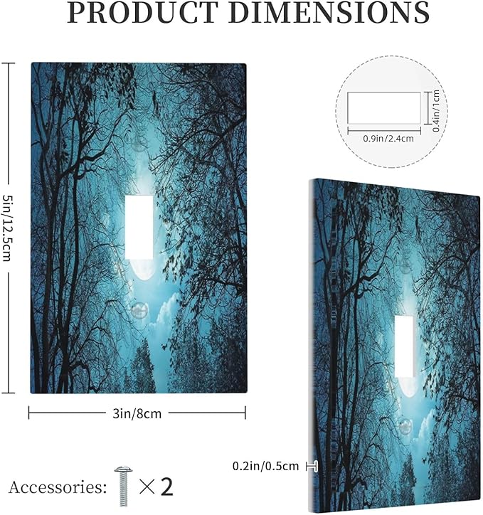 Light Switch Cover Teal Full Moon Forest 1 Gang Wall Plate Cover Turquoise Single Toggle Outlet Covers Decorative Switchplate Electrical Faceplate for Bathroom Bedroom Decor