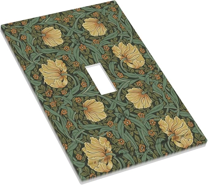 Decorative Light Switch Cover William Morris Floral Vintage Flowers Pattern 1 Gang Single Toggle Device Electrical Faceplate Switchplates Decorator Outlet Wall Plate for Bedroom living Room Decor