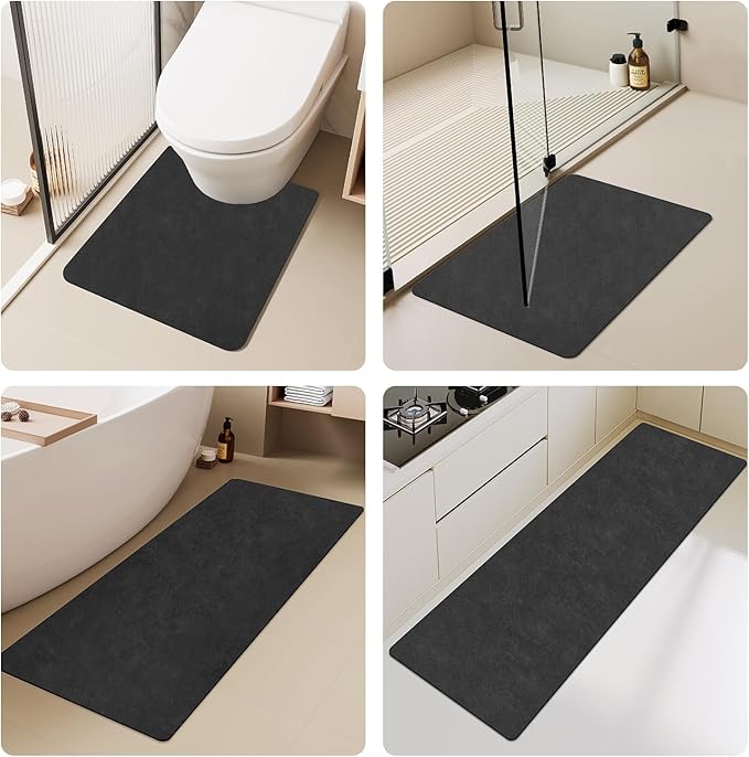 Black Bath Mat, Bathroom Rugs Non Slip Washable Thin Absorbent Quick Dry Bath Mat Fits Under Door Bathroom Floor Mat Perfect for Bath, Shower, or Sink 24"x70" Black