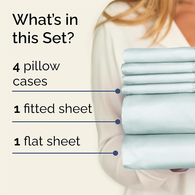 Queen 6 Piece Sheet Set - Cooling & Breathable Bed Sheets - Hotel Luxury Bed Sheets for Women, Men, Kids & Teens - Bedding with Deep Pockets & Easy Fit - Soft and Wrinkle Free - Queen Ice Blue Sheets