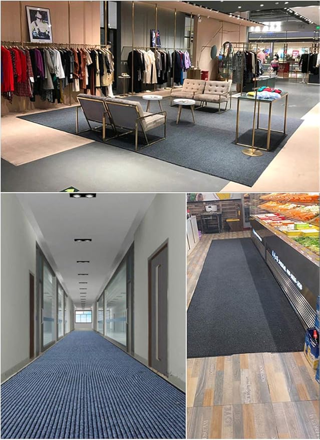 ITINA Door Mat About W3' x L10' Large Outdoor Indoor Mat Waterproof Rubber Back Rugs for Home Office Business Areas Grey-Black