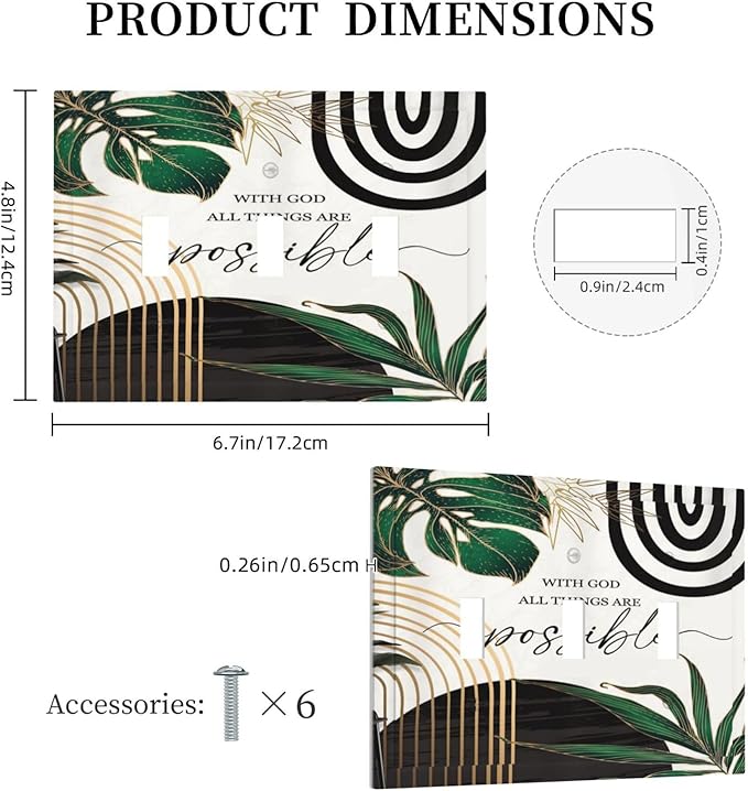 Boho Abstract Tropical Green Palm Leaf Mid Century Decorative Switch Plates 3 Gang Wall Plate Triple Toggle Light Switch Cover Faceplate Electrical Wall Panels for Office Home Decor