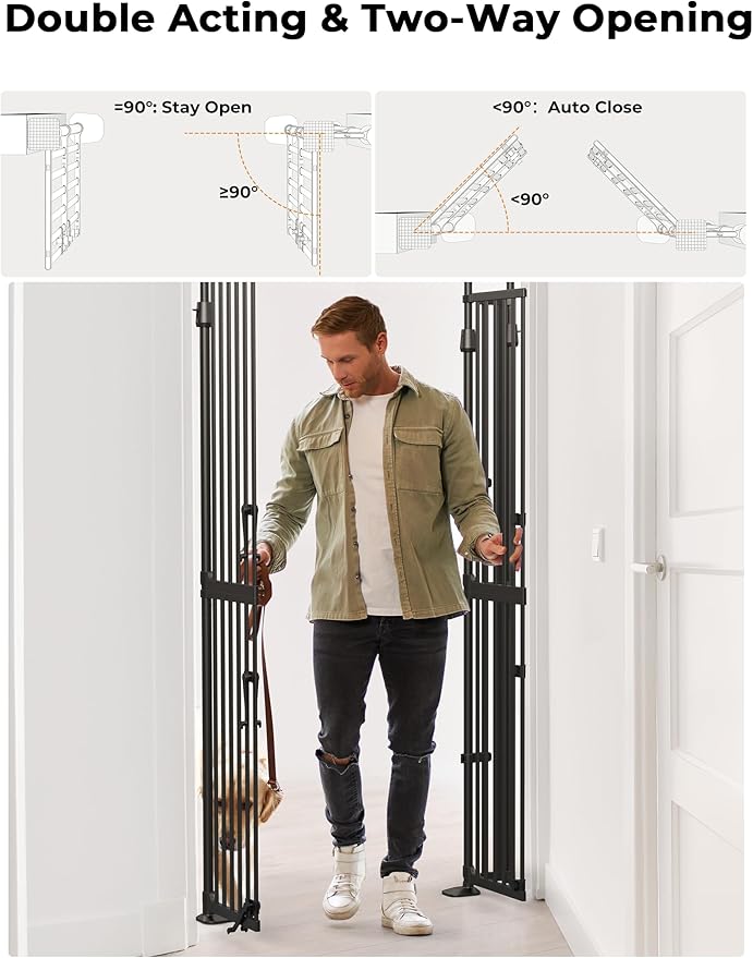 Extra Tall Cat Gate for Doorway: Sprouterie 74.8"-98" Pressure Mount Tall Cat Gates for Pet 30.3"-38.2" Wide Black Wall Drilling for Indoor Stairs Doorway Room Door Safety No Barrier