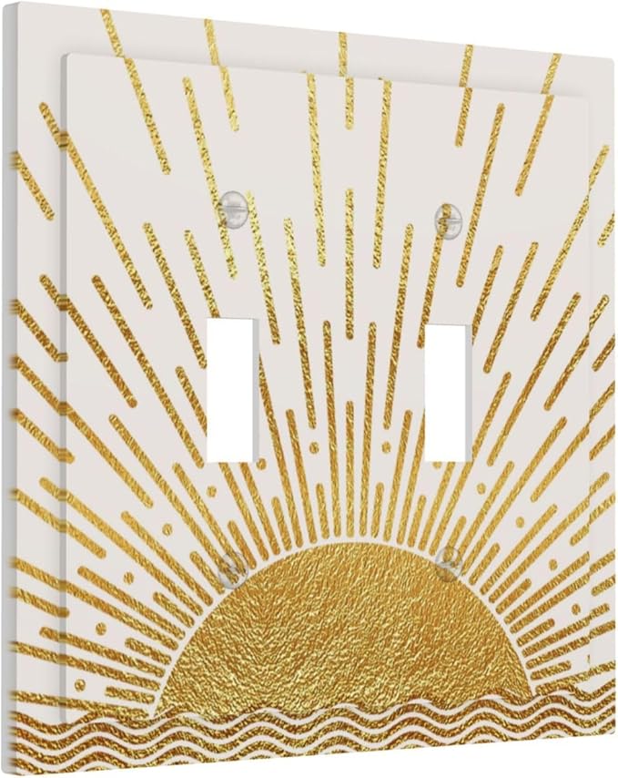 Mid Century Boho Golden Sun Sunrise Sunset Decorative Switch Plates 2 Gang Double Toggle Outlet Light Switch Cover Wall Plate Electrical Faceplate for Bed Room Living Room Decor