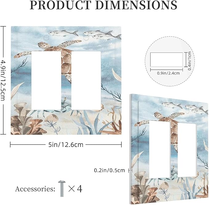 Decorative Outlet Covers Sea Turtle Coral Reef Nauticaltheme 2 Gang Double GFCI Rocker Electrical Wall Panels Light Switch Cover Plate for Kids room Bathroom Decor