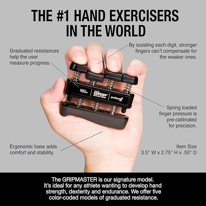 Prohands Gripmaster Hand Exerciser, Finger Exerciser (Hand Grip Strengthener), Spring-Loaded, Finger-Piston System, Isolate & Exercise Each Finger