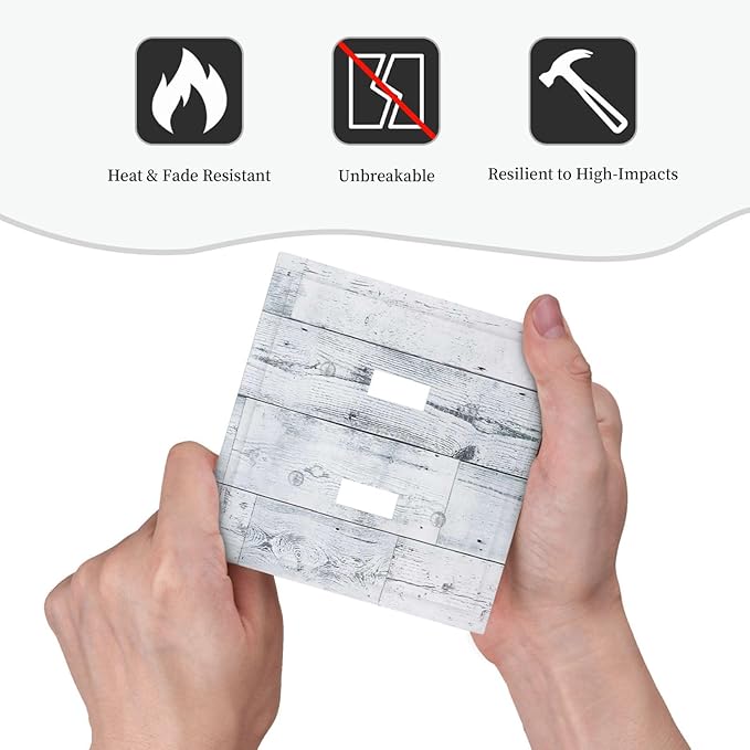 Decorative Switch Plates Vintage Grey White Wood Grain 2 Gang Double Toggle Outlet Light Switch Cover Wall Plate Electrical Faceplate for Farmhouse Bathroom Decor