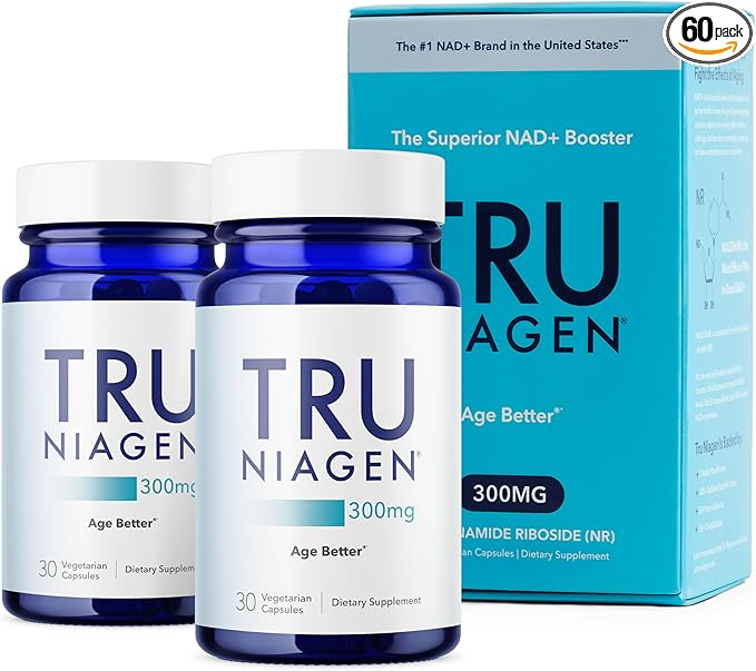 TRU NIAGEN Patented NAD Supplement for Anti Aging and Cell Regeneration, 300mg Niagen, 30 Servings | Supports Cellular Energy, Brain, Muscle | Nicotinamide Riboside (NR) Take 1 Daily | 2 Bottles