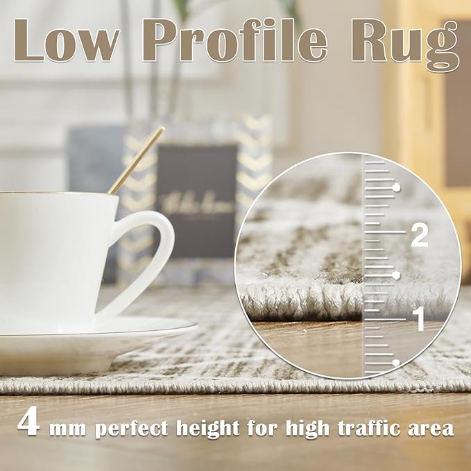 jinchan Moroccan 8x10 Area Rugs for Living Room - Machine Washable Modern Geometric Stain Resistant Ultra-Thin Low-Pile Large Rug Non-Slip Carpet for Bedroom Kitchen Dining Room (8x10ft,Taupe)