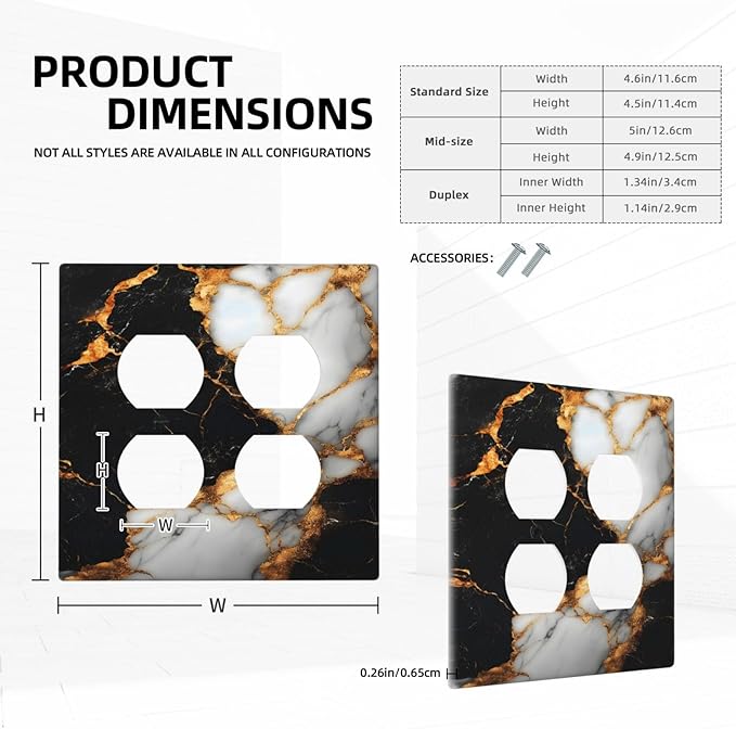 Decorative Switch Plate Covers Black Gold Marble 2 Gang Outlet Covers Double Duplex Light Switch Cover Plate Gfci Wall Plate for Country Bathroom Bedroom Decor