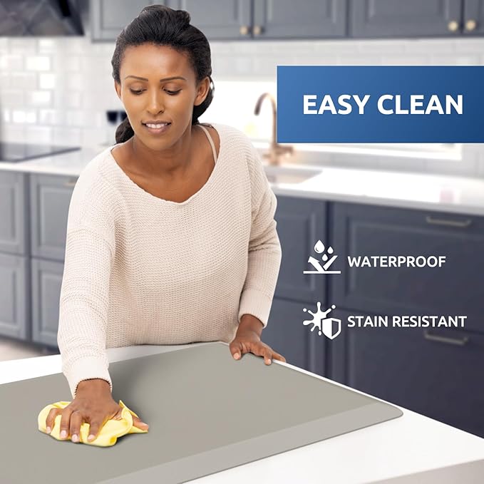 KitchenClouds Kitchen Mat Cushioned Anti Fatigue Kitchen Rug 17.3"x60" Waterproof Non Slip Kitchen Rugs and Mats Standing Desk Mat Comfort Floor Mats for Kitchen House Sink Office (Khaki)