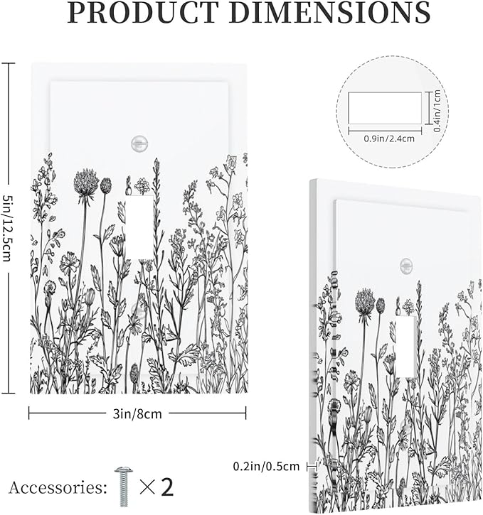 Decorative Light Switch Cover Floral Wildflower Rustic Plant Leaves 1 Gang Single Toggle Device Electrical Faceplate Switchplates Decorator Outlet Wall Plate For Farmhouse Cabin Decor
