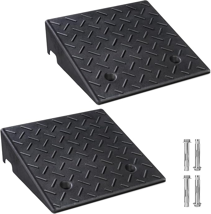 Rubber Curb Ramp, 7" Rise Height 2 Pack, Heavy-Duty 3 T Capacity Threshold Ramps, 19.7" L x 19.7" W Driveway Ramps for Cars, Wheelchairs, Bikes, Motorcycles
