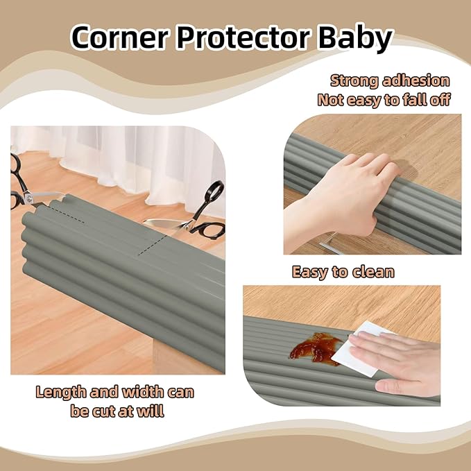Baby Corner Guards 13.12 FT-Ultra Soft Sponge Edge & Corner Protectors,Desk Edge Cushion,for Furniture,Table,Fireplace - Safety Bumper with Strong Adhesive Tape,Grey,3.15 Inch Wide