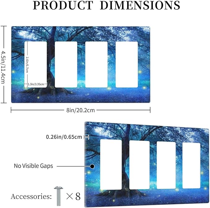 Light Switch Cover Fantasy Fairy Tree In Mystic Forest 4 Gang Switch Plate Quad Rocker Wall Plates GFCI Outlet Covers Decorative Receptacle Cover for Bathroom Bedroom Decor