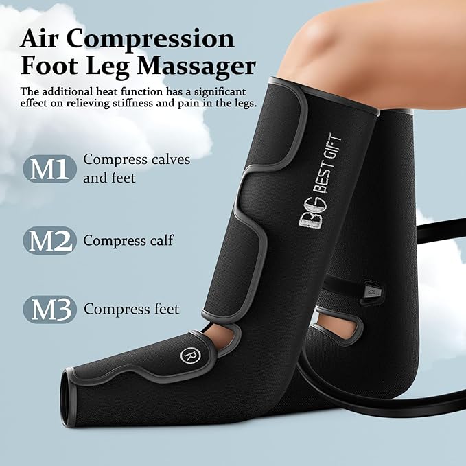 Gifts for Dad Mom Men Women Christmas Mothers Day, Fathers Day, Air Compression Massager with Heat for Foot, Leg, Calf, Thigh, Knee, Helpful for Vericose Veins, Muscle Fatigue, Cramps, Swelling, Edema