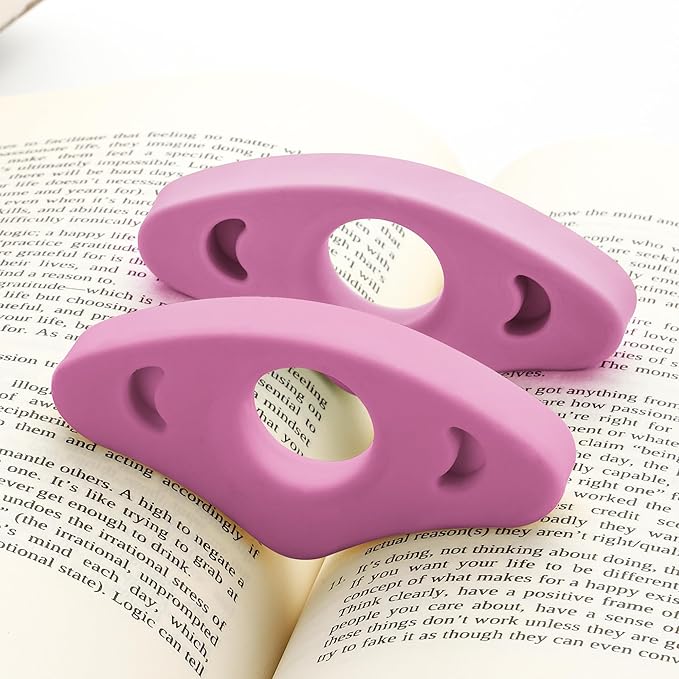Book Page Holder, 2 Pack Breathable Silicone Thumb Page Holder for Reading, Ideal Book Reader Gifts and Reading Accessories (Small Size, Purple)