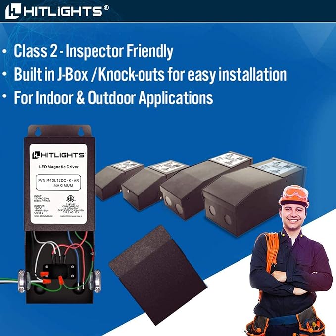 HitLights Dimmable LED Driver 60W 12V DC, 120V AC Input to 12V DC Output, Class 2, Compatible with Lutron and Leviton, Constant Voltage, Bare Wire Connections, UL Listed, Made in USA