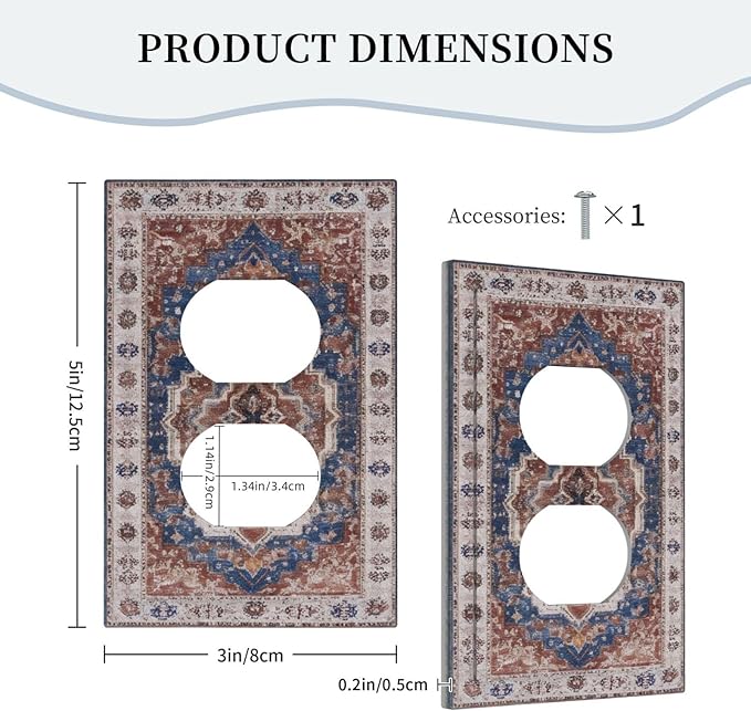 Vintage Orange Medallion Pattern 1 Gang Duplex Outlet Covers Decorative Single Light Switch Covers Electrical Receptacle Wall Plate Plug Switchplate Faceplate for Bathroom Decor
