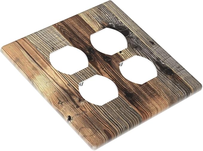 Barn Brown Wood Rustic Weathered Wood Print Outlet Covers 2 Gang Double Duplex Decorative Light Switch Covers Electrical Wallplates Socket Faceplate for Farmhouse Home Decor