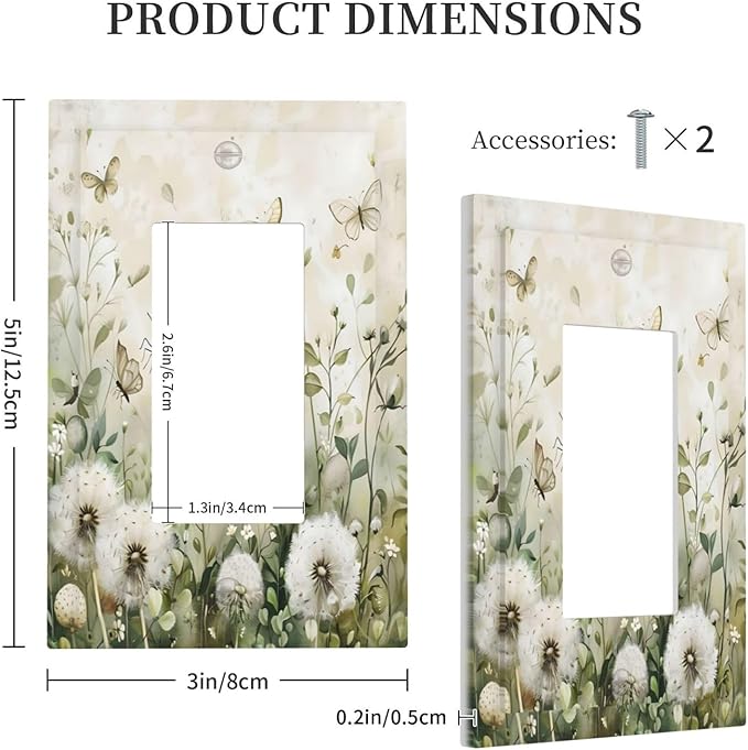 Dandelions Butterflies Watercolor Wildflowers Floral Decorative Outlet Covers 1 Gang Single Rocker Light Switch Cover Plate Wall Plates GFCI Faceplate for Bedroom Living Room Decor