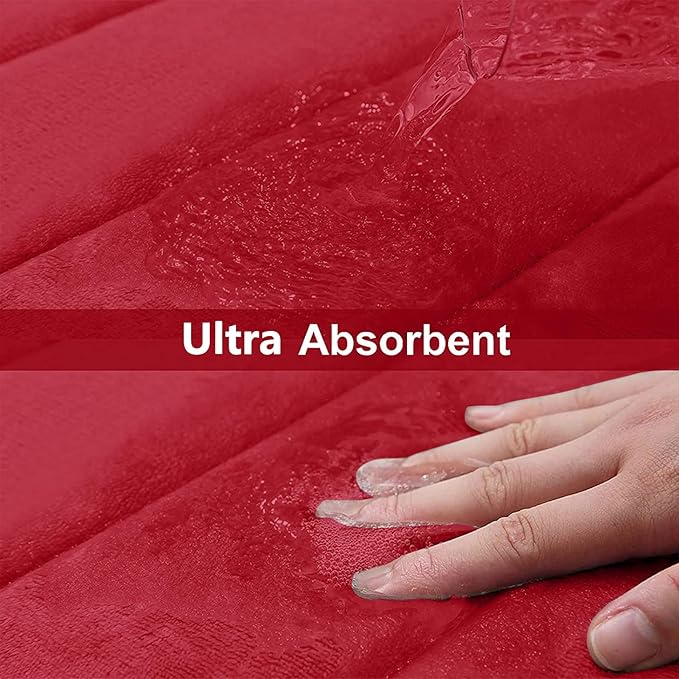 Buganda Memory Foam Bath Mat, 47" x 20", Ultra Soft and Non-Slip Bathroom Rugs, Water Absorbent and Machine Washable Bath Rug Runner for Bathroom, Shower, and Tub, Red