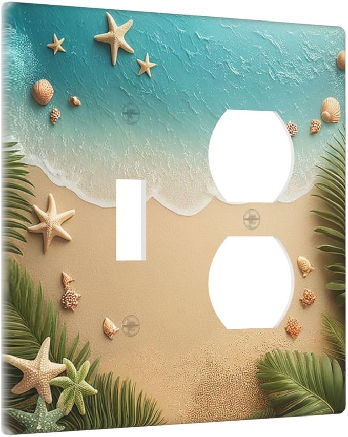 Wallplates Summer Beach Themed Starfish Seashells 1 Toggle 1 Duplex Switch Plate Electrical GFCI Faceplate Decorative Light Switch Covers for Bedroom Bathroom Decor