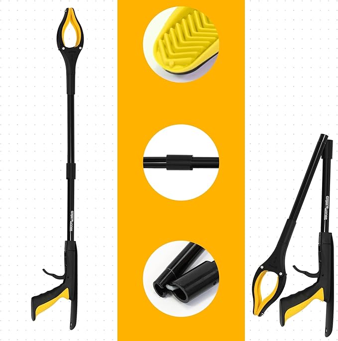 2Pack 32 inch GrabRunner Folding Reacher Grabber Tool with Strong Magnetic and Swivel Head &Shoehorn (Gold Gold)