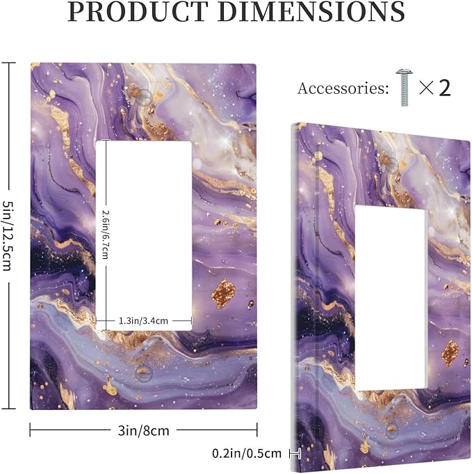 Luxury Marble Texture Purple And Gold Abstract Print Decorative Outlet Covers 1 Gang Single Rocker Light Switch Cover Plate Wall Plates GFCI Faceplate for Bathroom Home Decor
