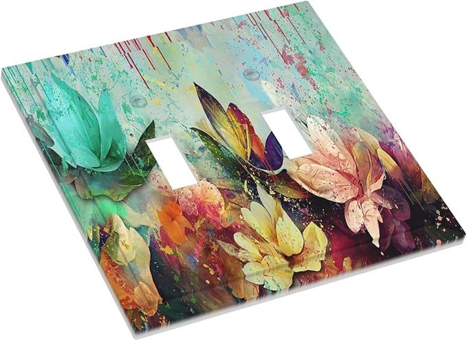 Light Switch Cover Watercolor Flower Colorful Floral 2 Gang Wall Plate Double Light Switch Plate Toggle Decorative Outlet Covers Electrical Switchplate for Bathroom Bedroom Decor