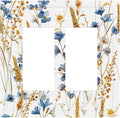 Vintage Wildflower Blue Gold Country Fall Wheat Floral Decorative Outlet Covers 2 Gang Double GFCI Rocker Electrical Wall Panels Light Switch Cover Plate for Bedroom Living Room Decor
