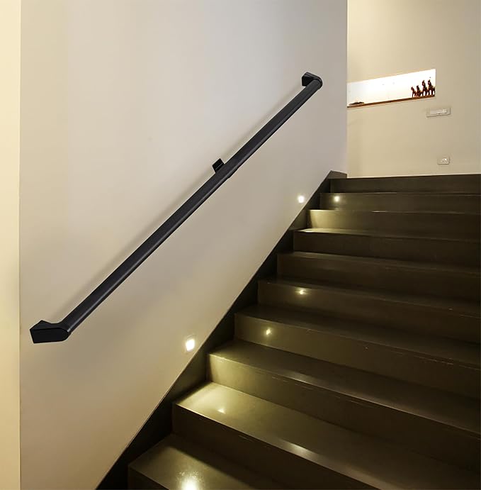 13 FT Modern Aluminum Handrail Set - ADA Compliant Indoor & Outdoor Stair Railing. 1.4" Diameter Grab Bar. Wall-Mounted with 90°Wall Return End. Ideal for Safe Grip，Rust Free(Matte Black, 13 FT)