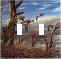 Hunting Flying Wild Ducks Double Toggle Light Switch Covers Decorative 2 Gang Wall Plate Covers Fall Lakeside Reed Wildlife Animal Mallard Dual Device Electrical Switchplate for Bathroom Decor