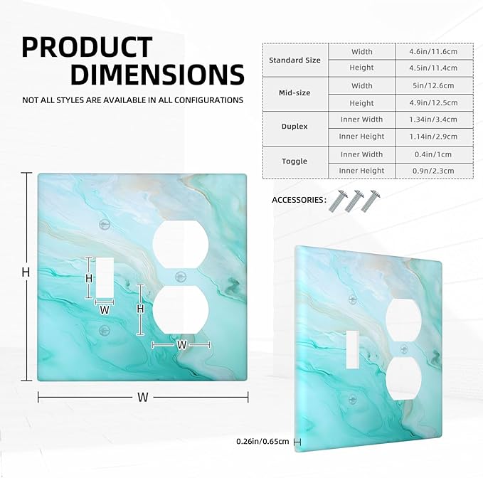 Teal Gold Marbling Turquoise Print Wallplates 1 Toggle 1 Duplex Switch Plate Electrical GFCI Faceplate Decorative Light Switch Covers for Bathroom Living Room Home Decor