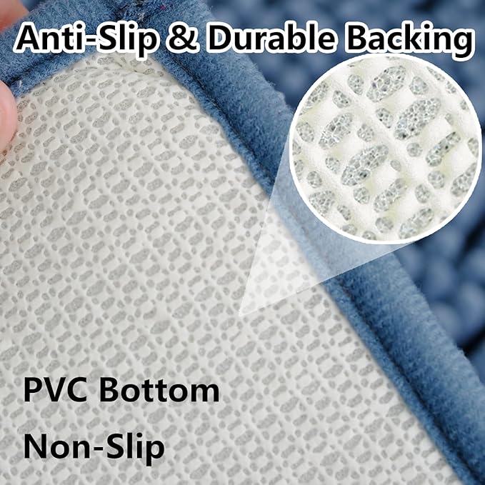 BOANKODU Bath Rug Sets 2-Piece, Soft Chenille Bath Mat - U-shape (32x20 + 20x20 Inch) for Bathrooms, Non-Slip, Machine Washable (Deep Blue)