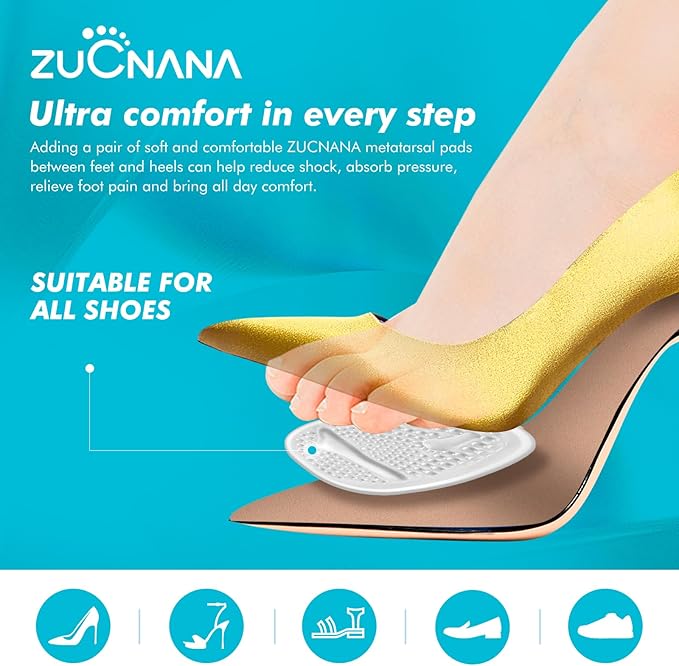 Ball of Foot Cushions (2 Pairs Gel Shoe Inserts), Heel Inserts for Women, Non Slip Heel Pads, Heel Cushions for Women Foot Pain Relief and Comfort, One Size Fits Any (Clear)