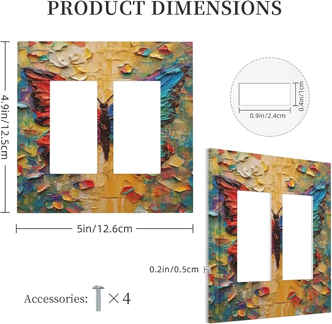 Decorative Outlet Covers Colorful Butterfly Animal Insects Wall Art Abstract 2 Gang Double GFCI Rocker Electrical Wall Panels Light Switch Cover Plate for Bedroom Home Decor