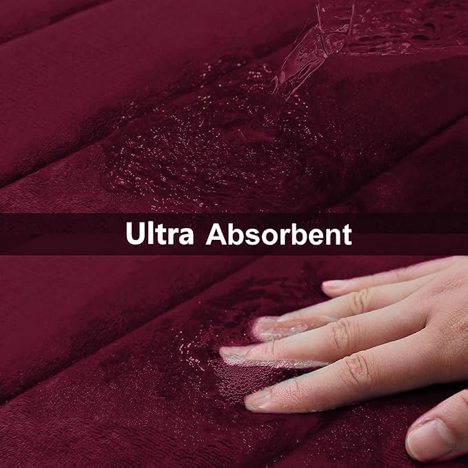 Buganda Memory Foam Bath Mat, 34" x 20", Ultra Soft and Non-Slip Bathroom Rugs, Water Absorbent and Machine Washable Bath Rug for Bathroom, Shower, and Tub, Burgundy