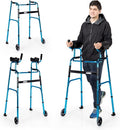 Goplus Walkers for Seniors, Foldable Standard Walker with 5’’ Wheels and Removable Padded Armrests 440lbs, Lightweight Walking Mobility Aid, Folding Platform Walker for Elderly, Handicap, Disabled