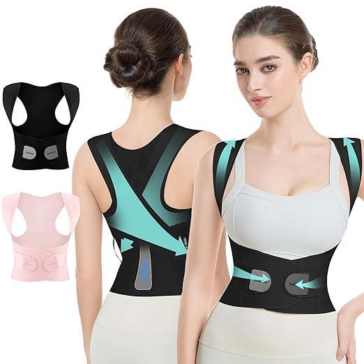 babaka Posture Corrector for Women, Invisible Lightweight Adjustable Back Brace for Upper and Lower Back Pain Relief, Hunchback, Hump, Scoliosis, Thoracic, Spine Corrector Under Clothes (Black, Medium, Waist: 29''-35'')