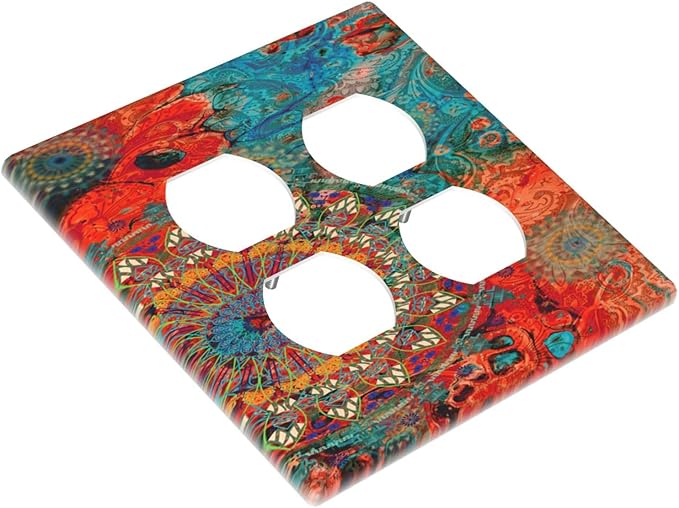 Decorative Light Switch Cover Plate Abstract Ombre Colorful Indian Mandala 2 Gang Socket Covers Double Duplex Wallplates Switch Plates and Outlet Covers for Bedroom Bathroom Decor